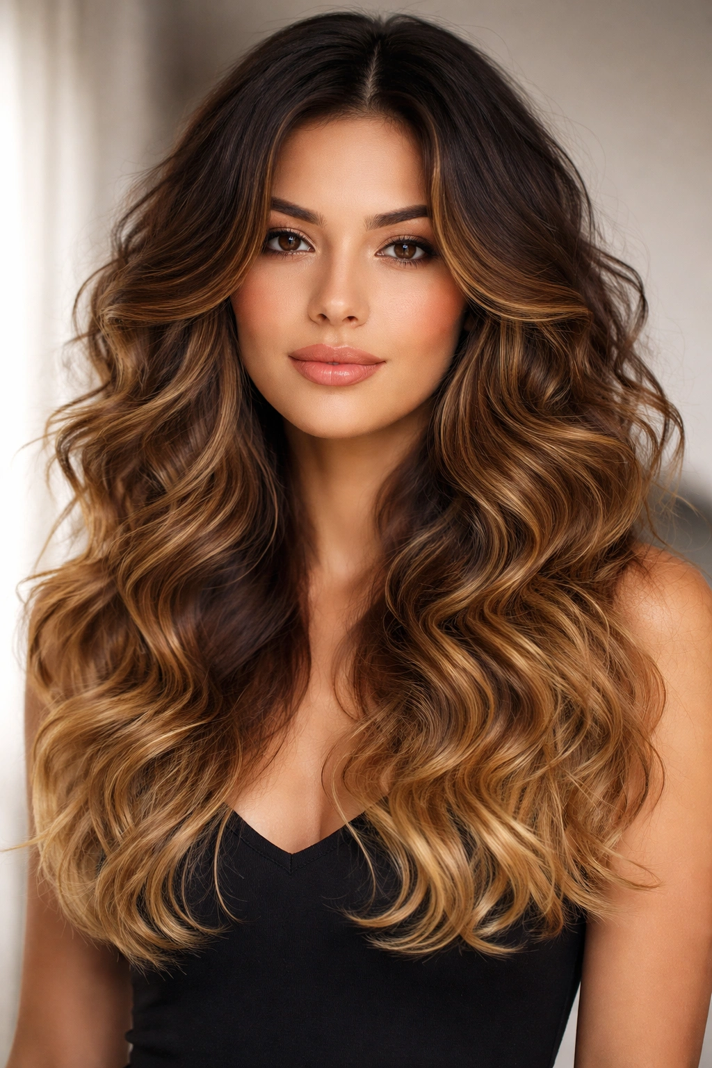 Ombre butterfly with blended layers enhancing curls and waves