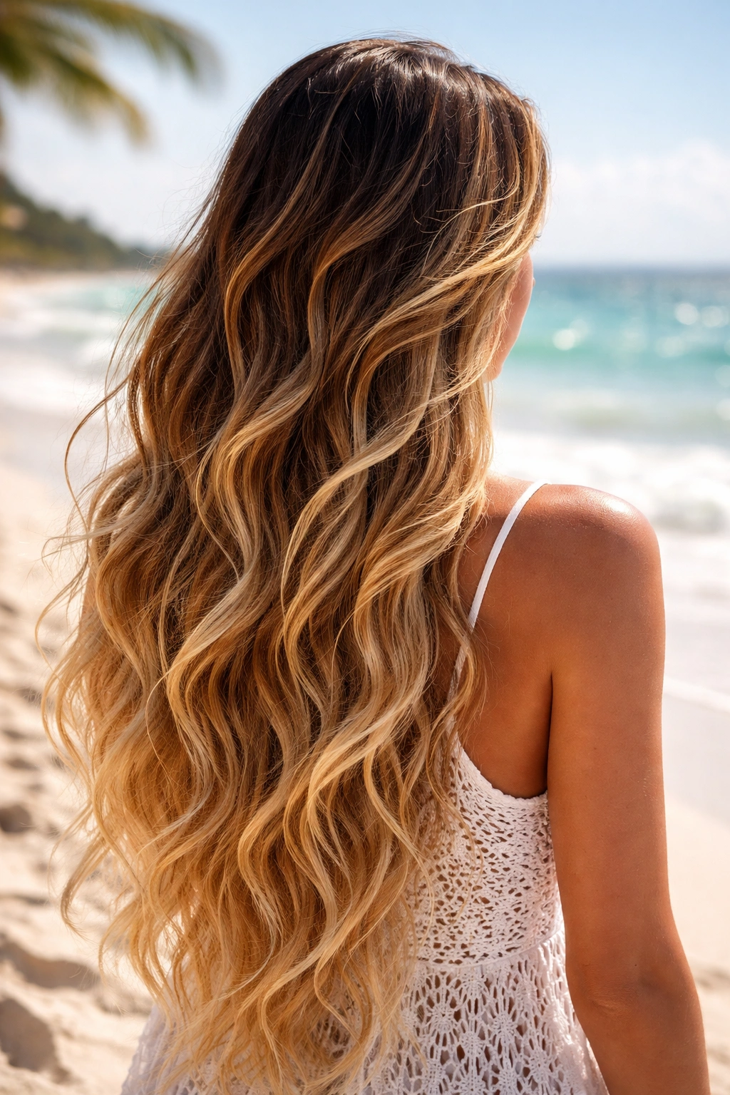 Ombré waves with lighter ends catching sun on beach