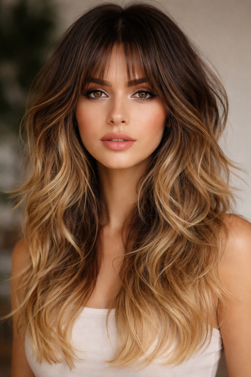 Ombre wavy wolf cut with layered ends showing color transition