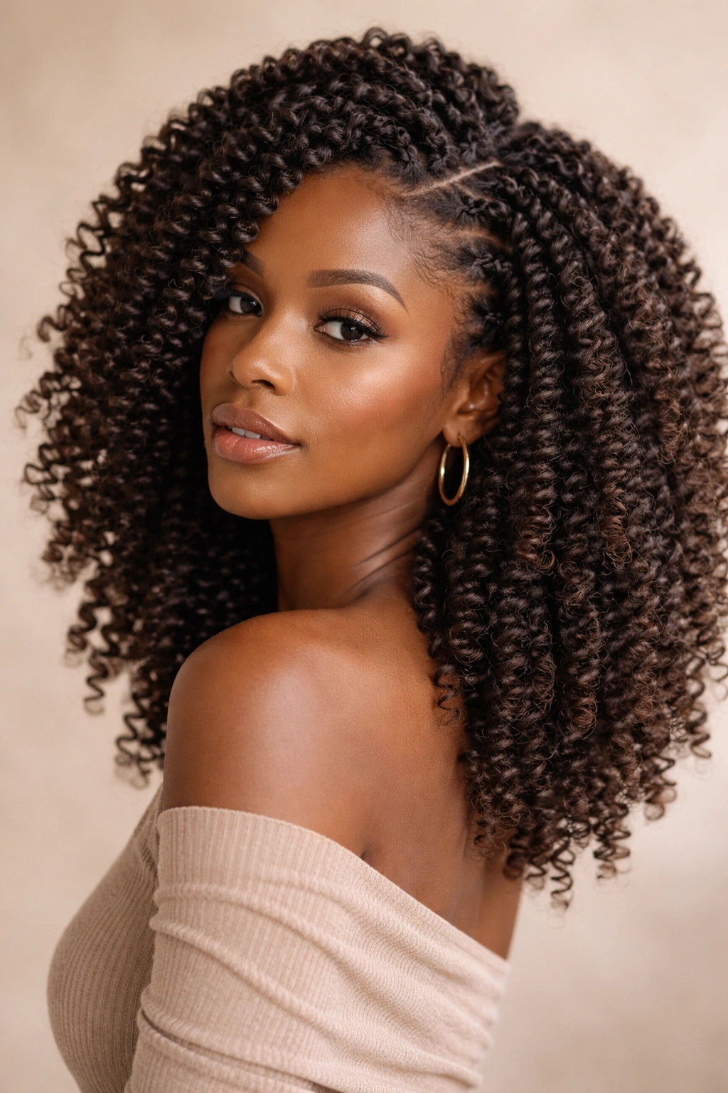 Romantic passion twist afro with voluminous curls and extensions