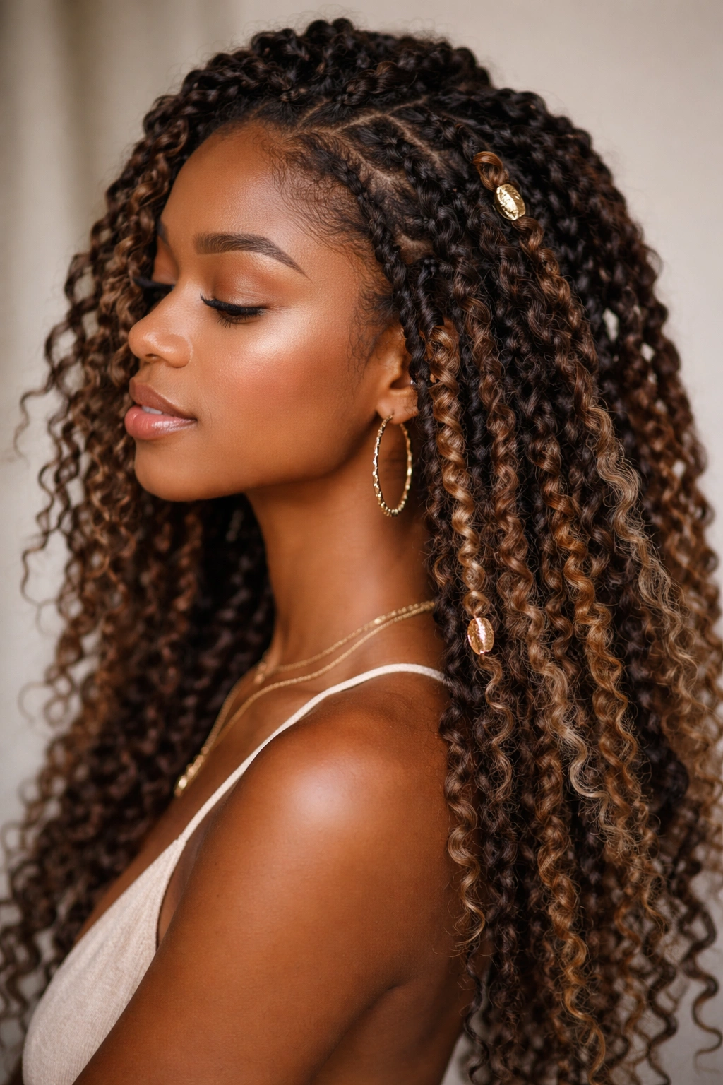 Passion twists with mixed textures on Afro hair