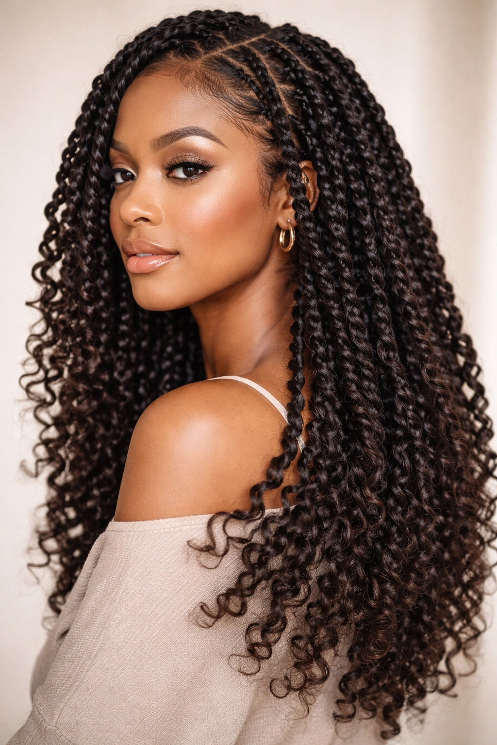 Close-up passion twists installed with crochet showing rope-like strands