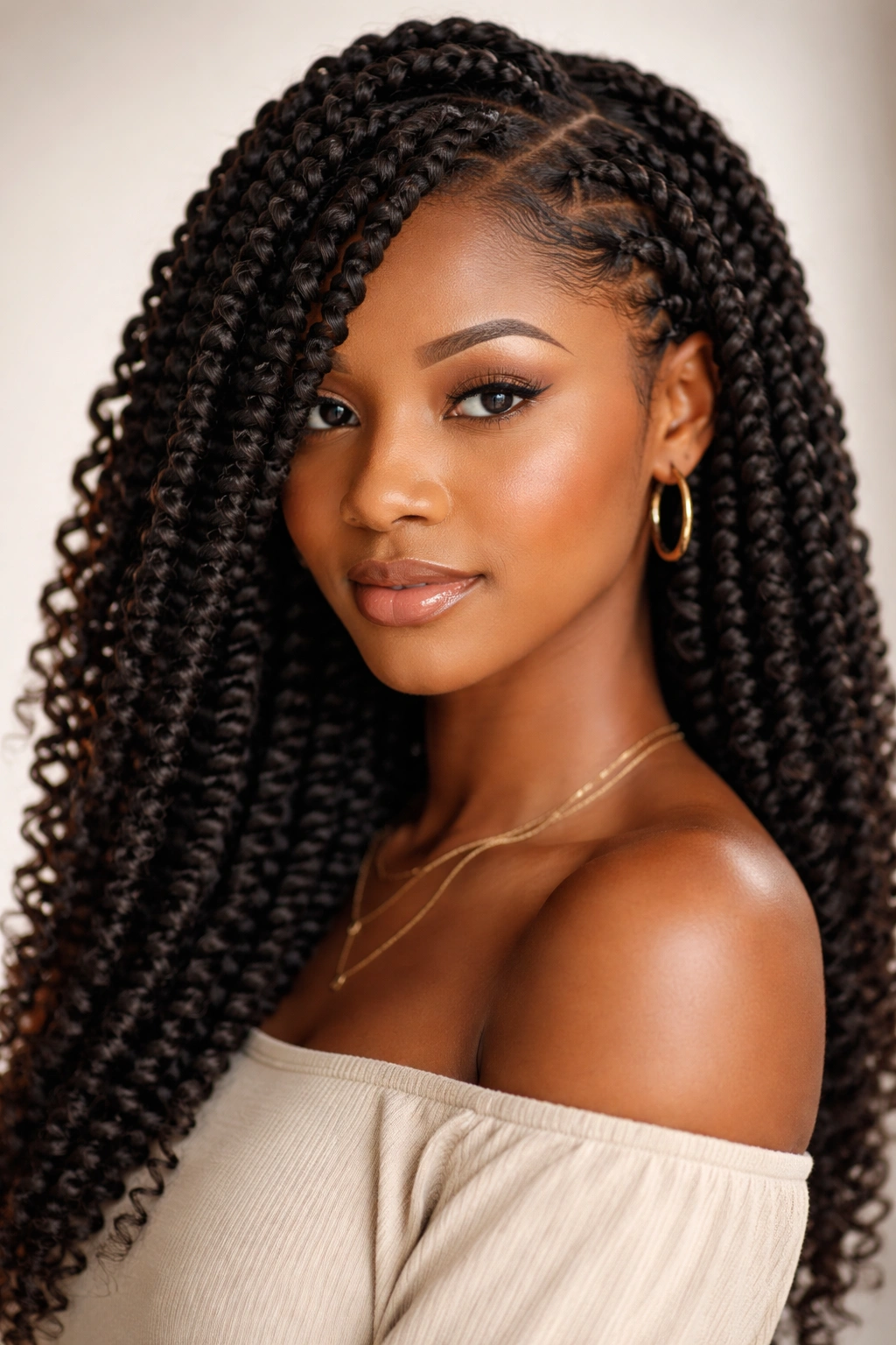 Close-up of passion twists crochet hairstyle showing wrapped texture