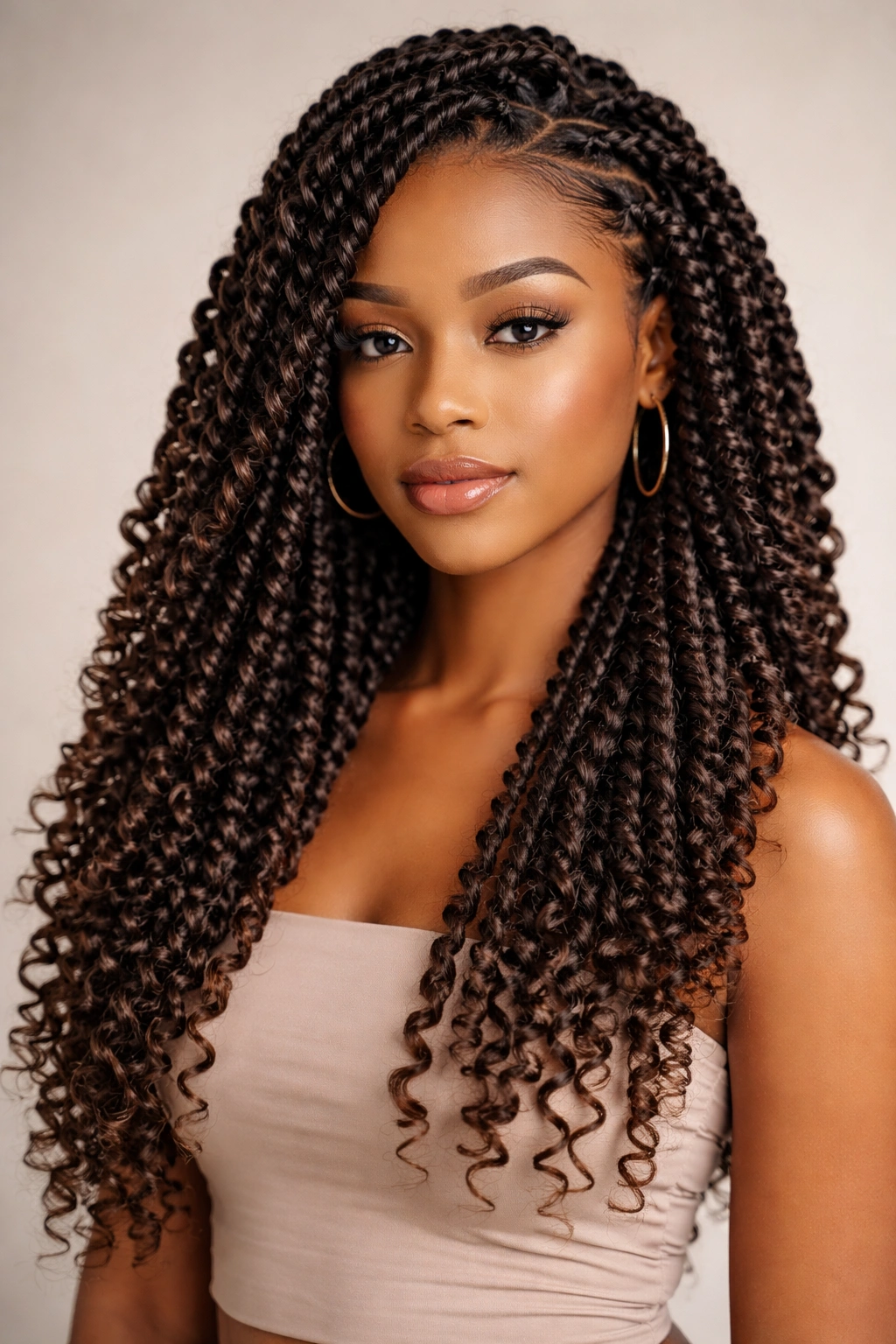 Passion twists with extensions spiraling around natural hair