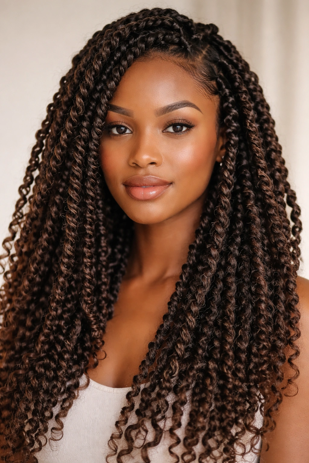 Close-up of rope-like passion twists around a head