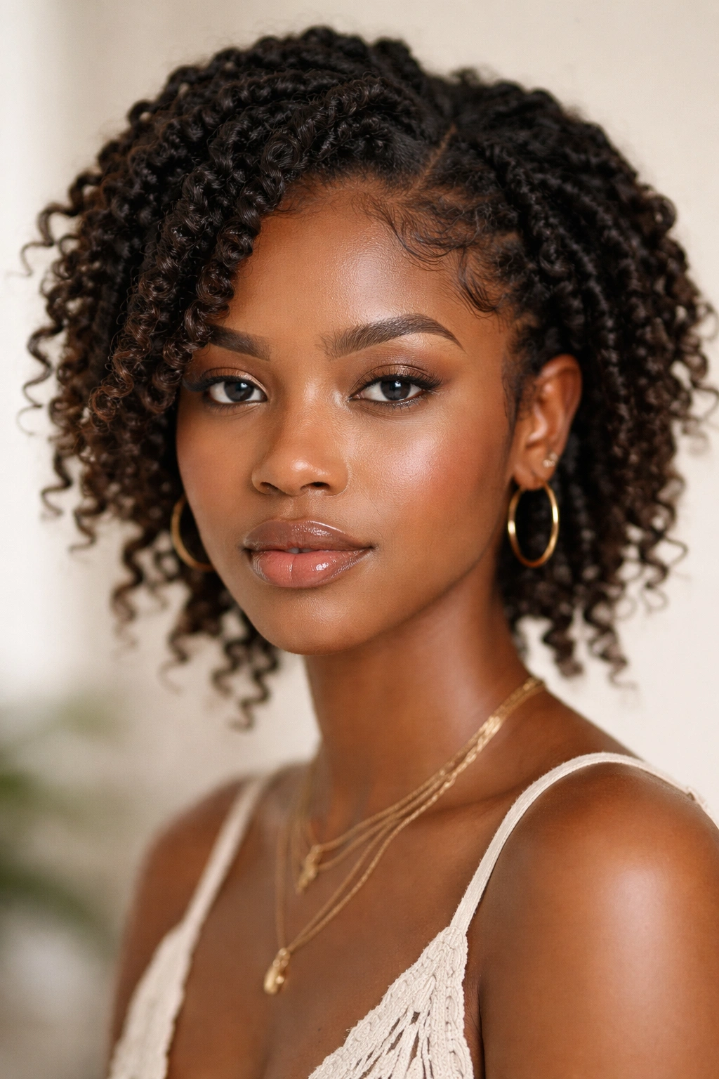 Passion twists on short Afro hair with curly ends unraveled