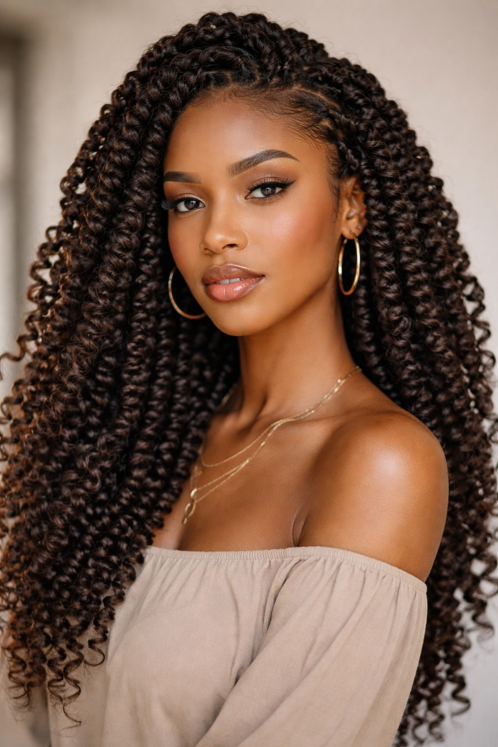Voluminous passion twists with fluffy texture on natural hair