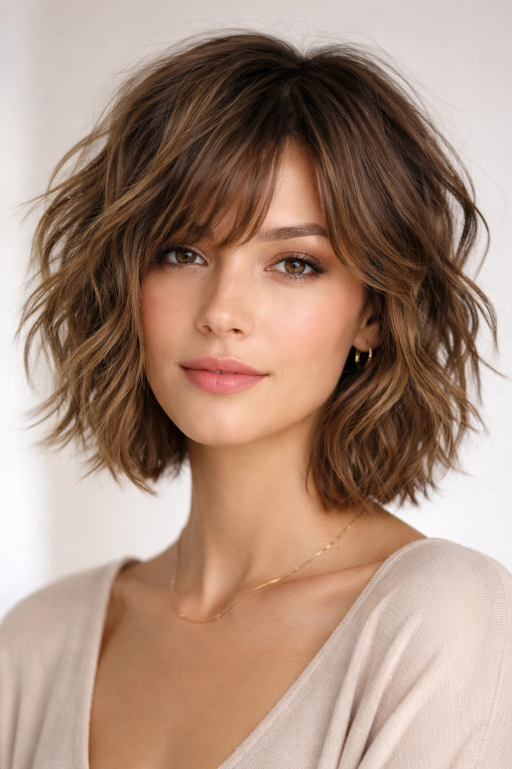 Piece-y crop hairstyle with textured layers and sculpted pieces