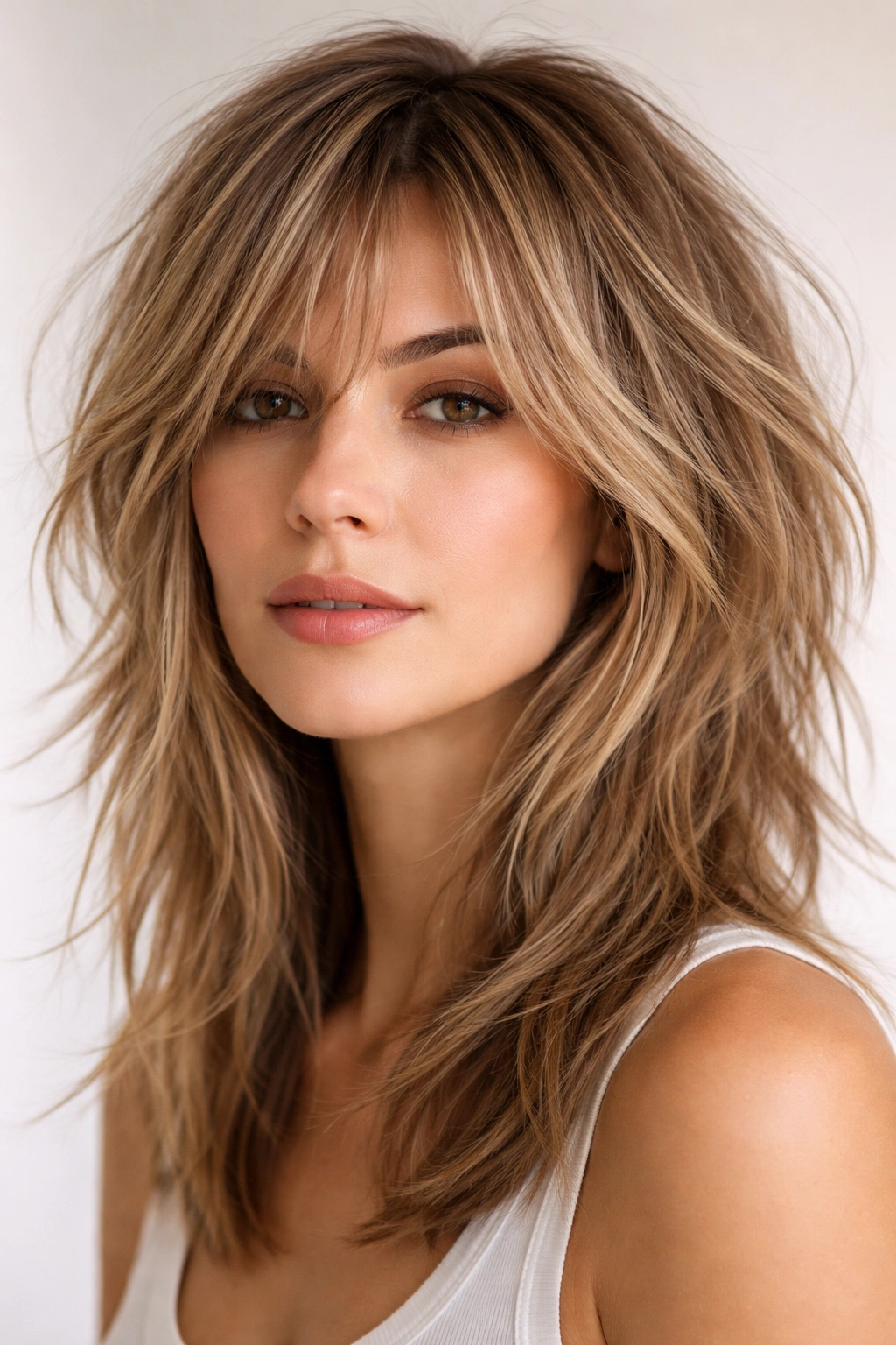 Close-up of piece-y layered hair with distinct textured pieces
