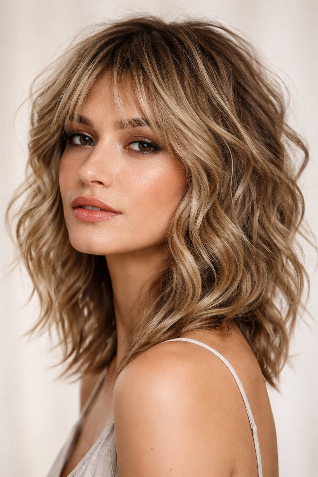 Piecey wavy shag showing defined layers and movement