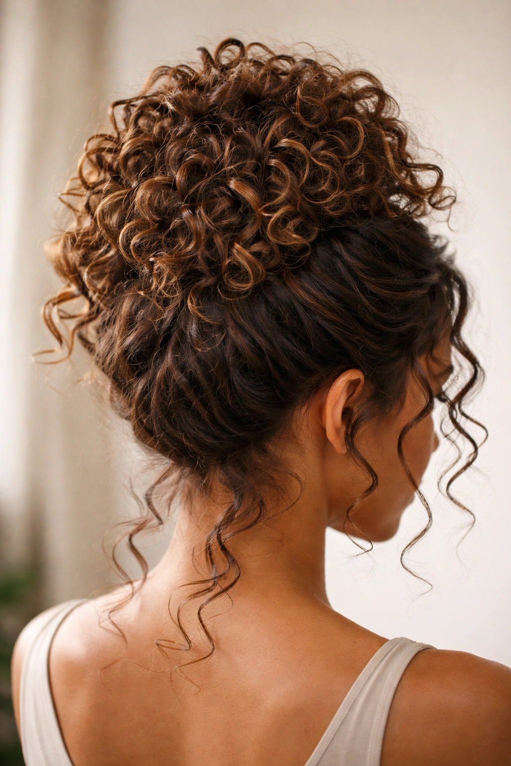 Pineapple-inspired voluminous bun with crown curls