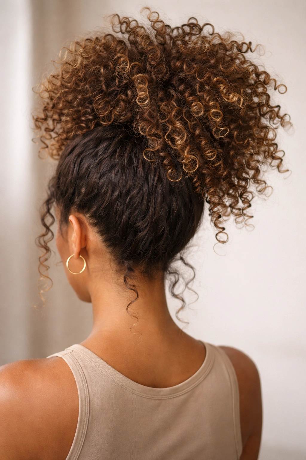 High-volume pineapple ponytail from top rear view