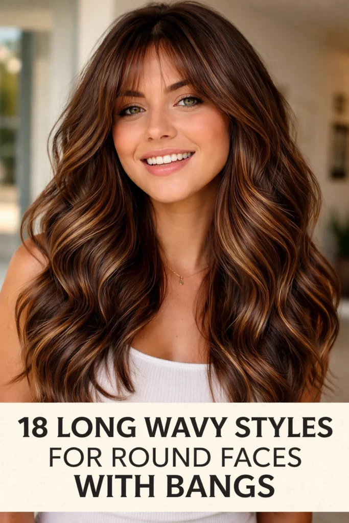 18 Long Wavy Styles With Bangs for Round Faces