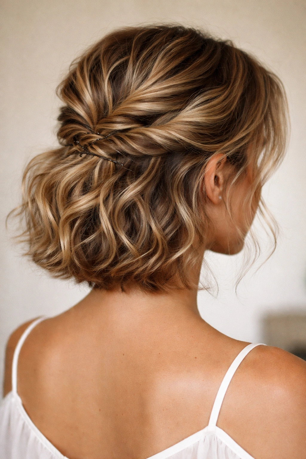 Waves pinned against the back of the head in a half-up style