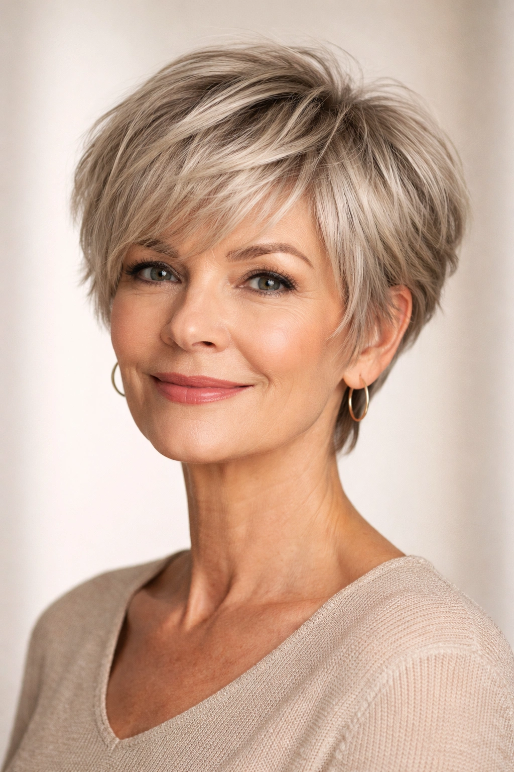 Close-up of Classic Choppy Pixie Bob with textured layers and lift on top
