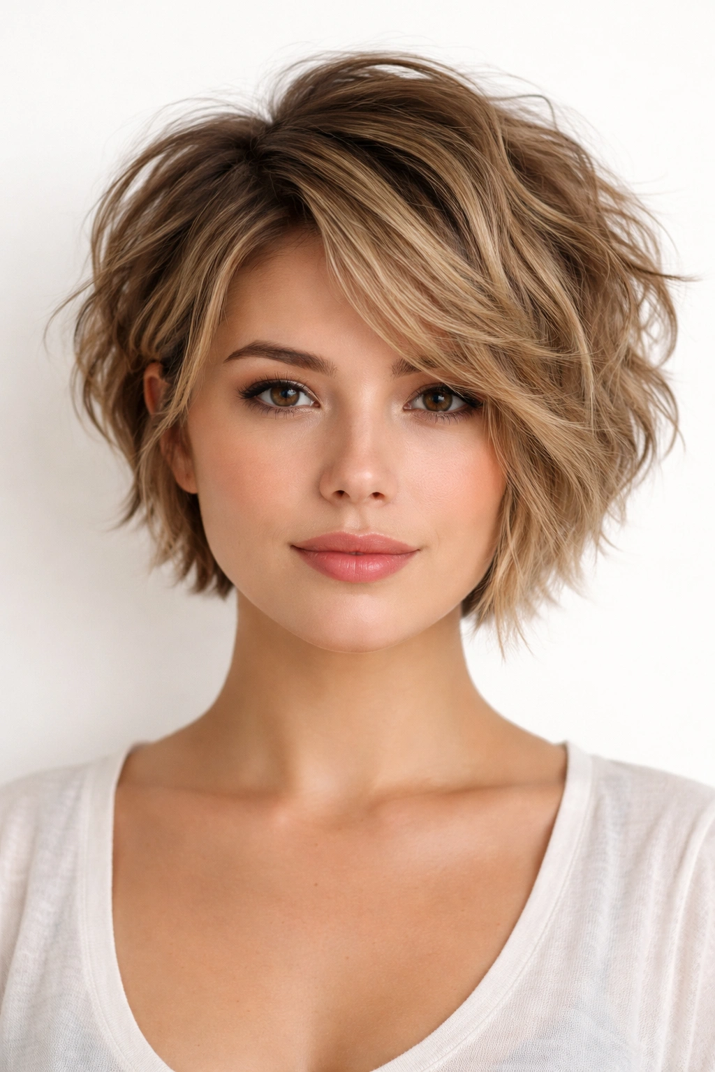 Textured pixie-bob hybrid with crown-height and front-frame pieces