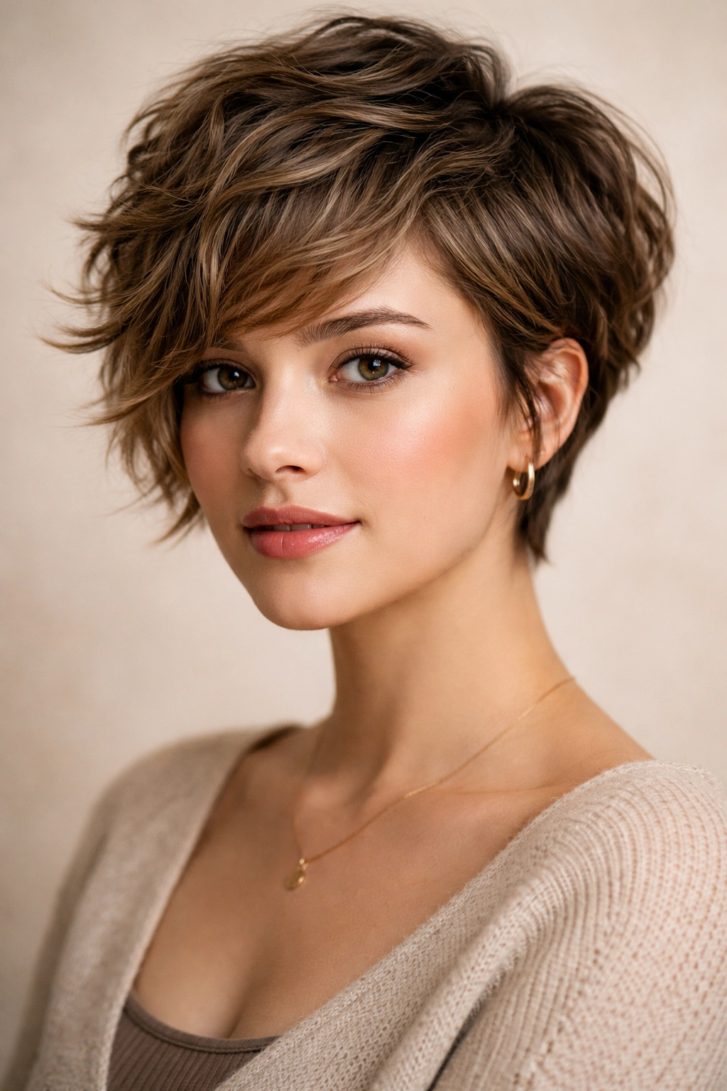 Textured pixie bob with soft framing around face