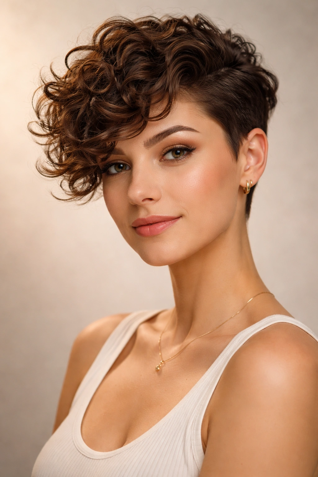 Curly pixie with textured top swept to one side