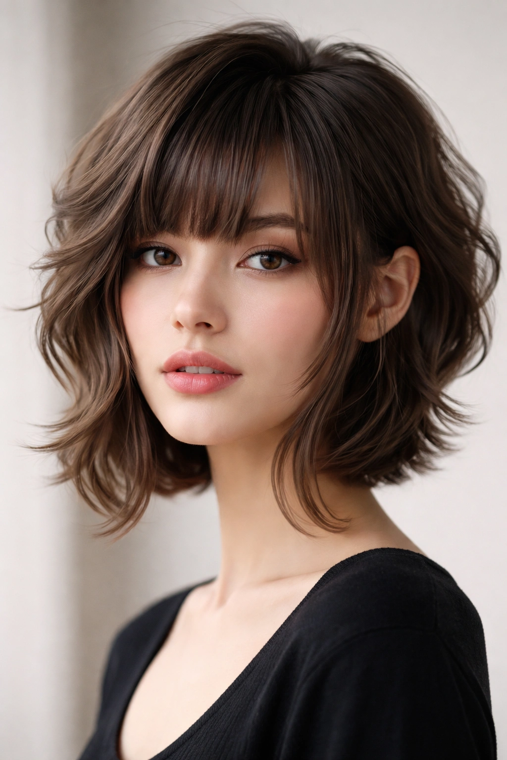 Close-up of a short wavy hime cut showing pixie-hime silhouette