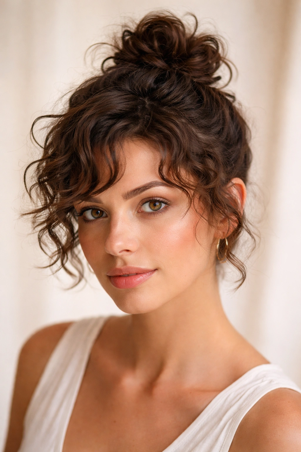 Layered pixie knot with face-framing layers