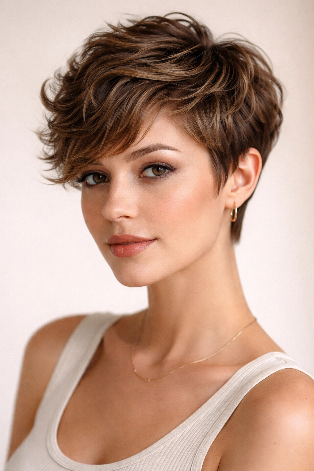 Textured pixie with waves on top and cropped sides