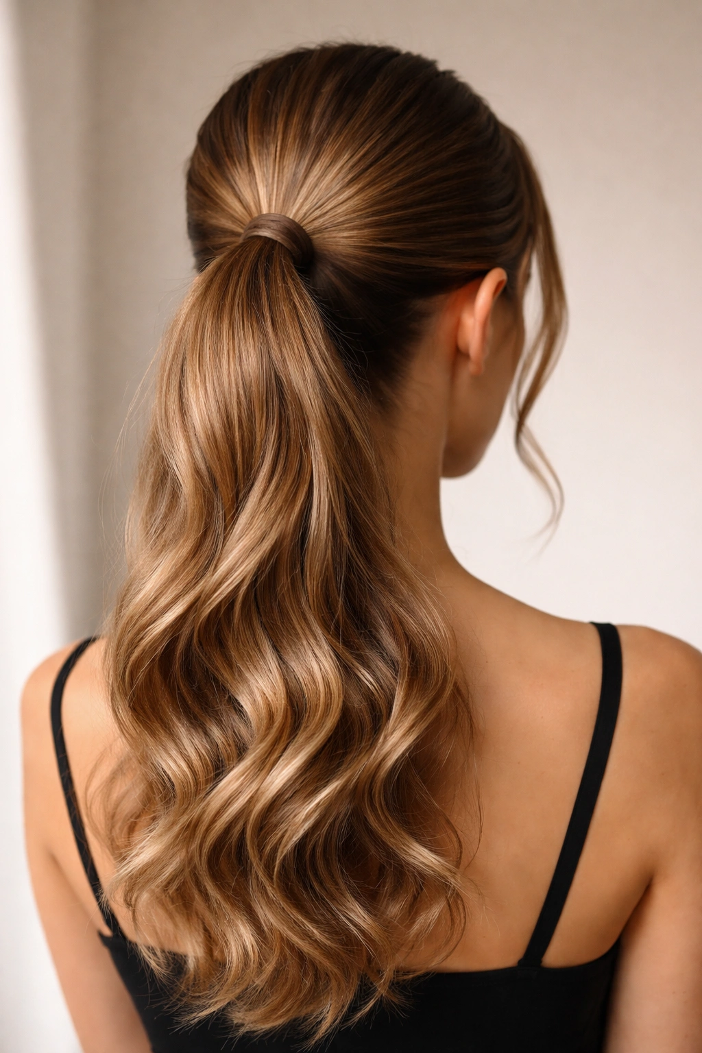 Ponytail with polished base and textured ends close-up