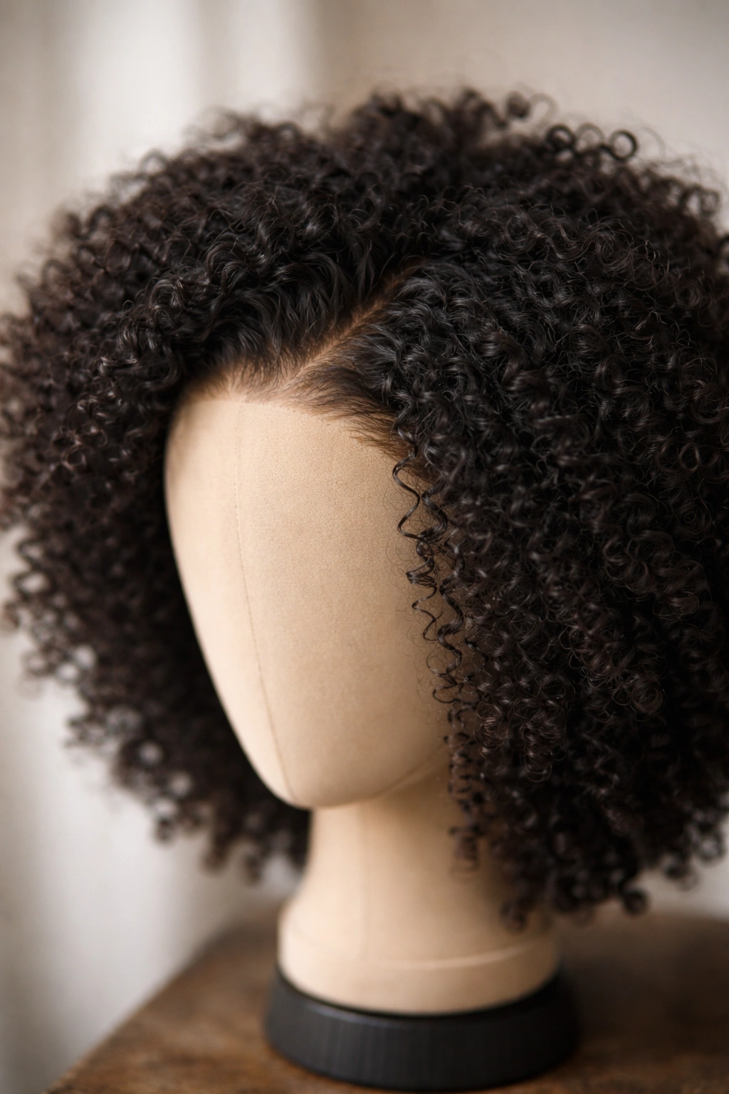 Curly Afro wig with pre-plucked hairline on display