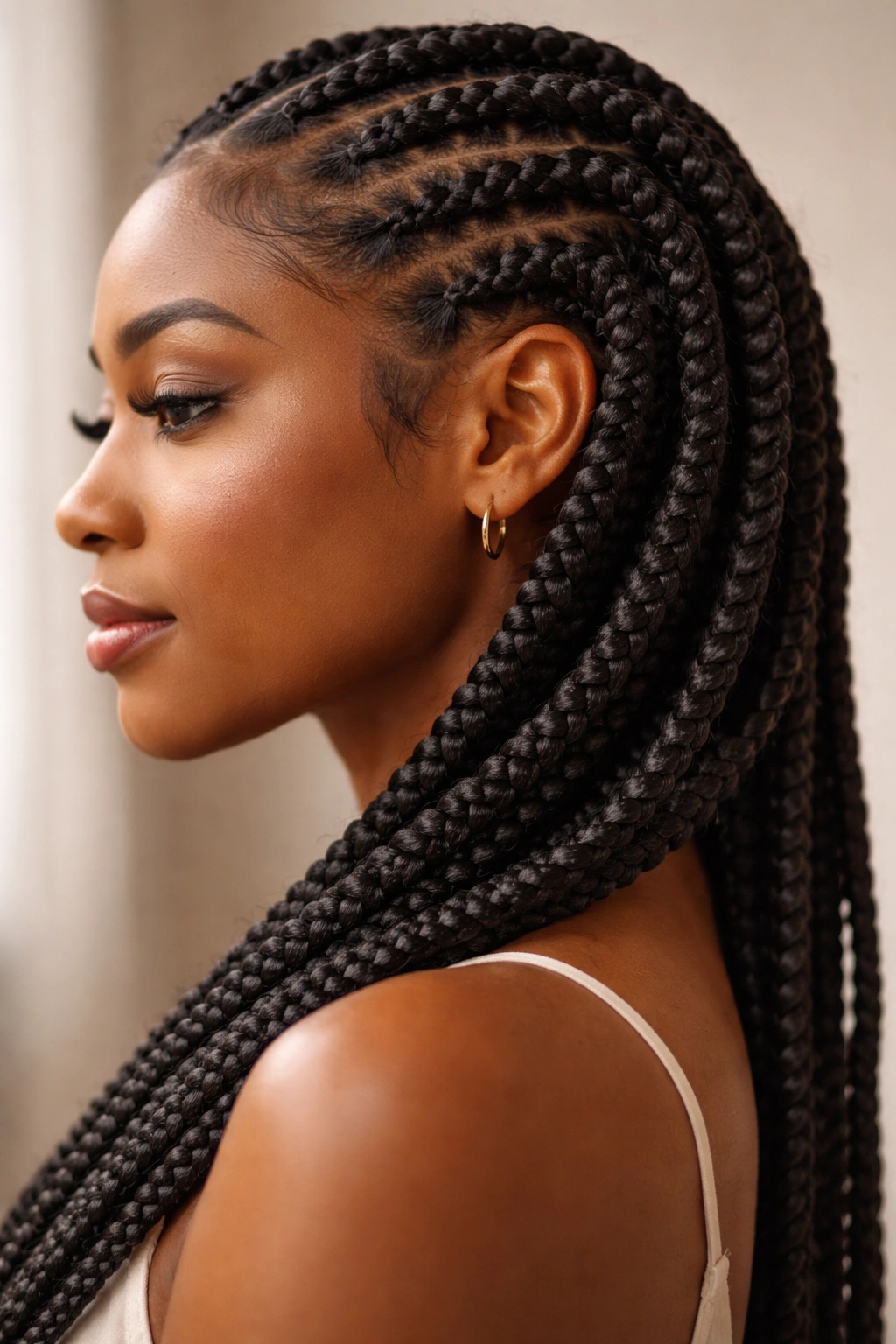 Close-up of protective braids shielding natural hair ends