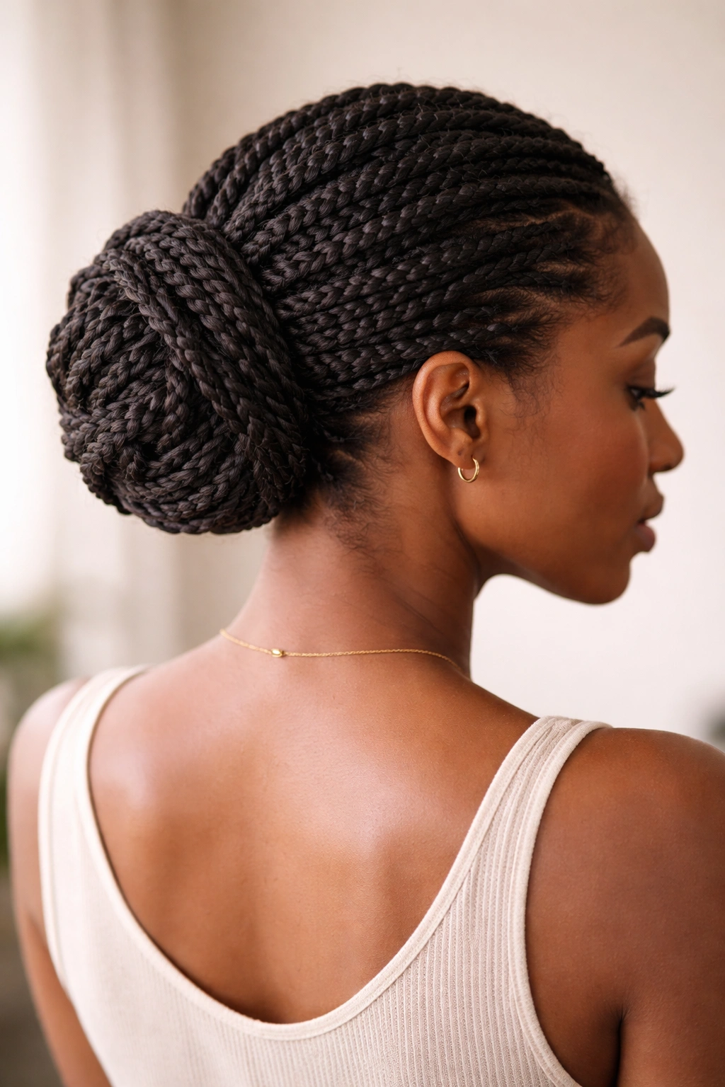 Twists styled into a protective updo with ends tucked