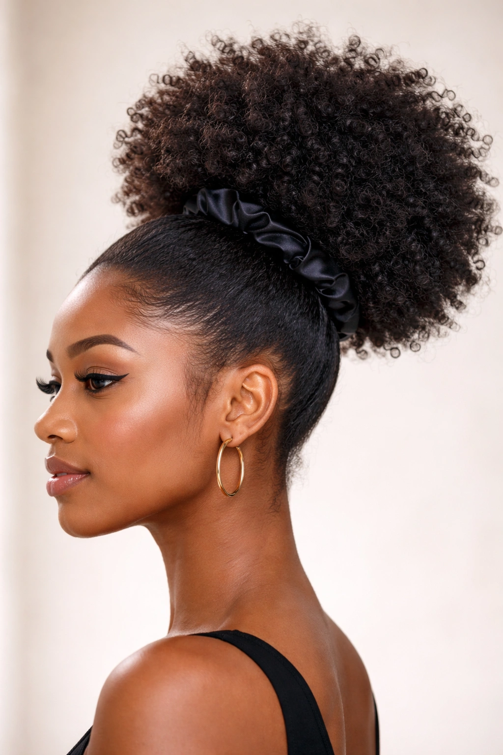Side view of 4C hair in a high-volume puff