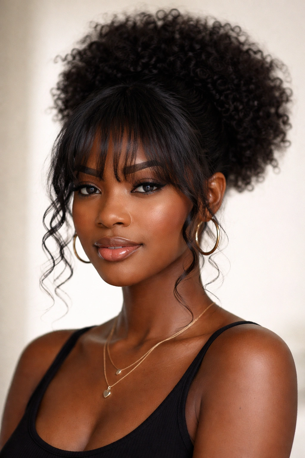 Portrait of a Black woman with a puff and frontal bangs