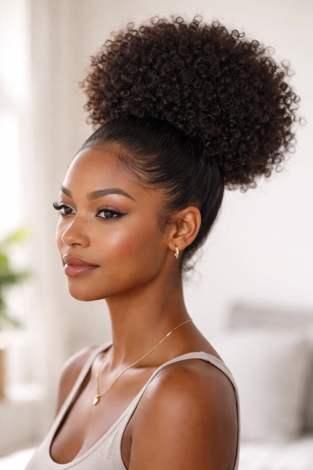 High puff at the crown showcasing defined natural curls.