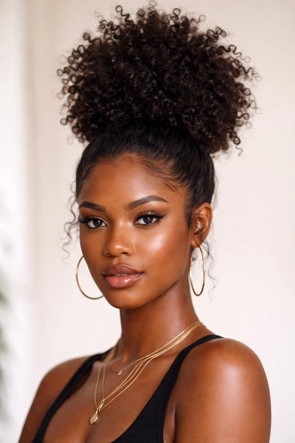 Portrait of Puff-on-Top Bun with tall puff and tucked hair underneath