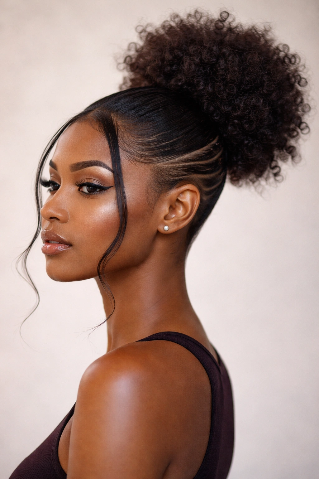 High puff ponytail showing undercut details on the sides