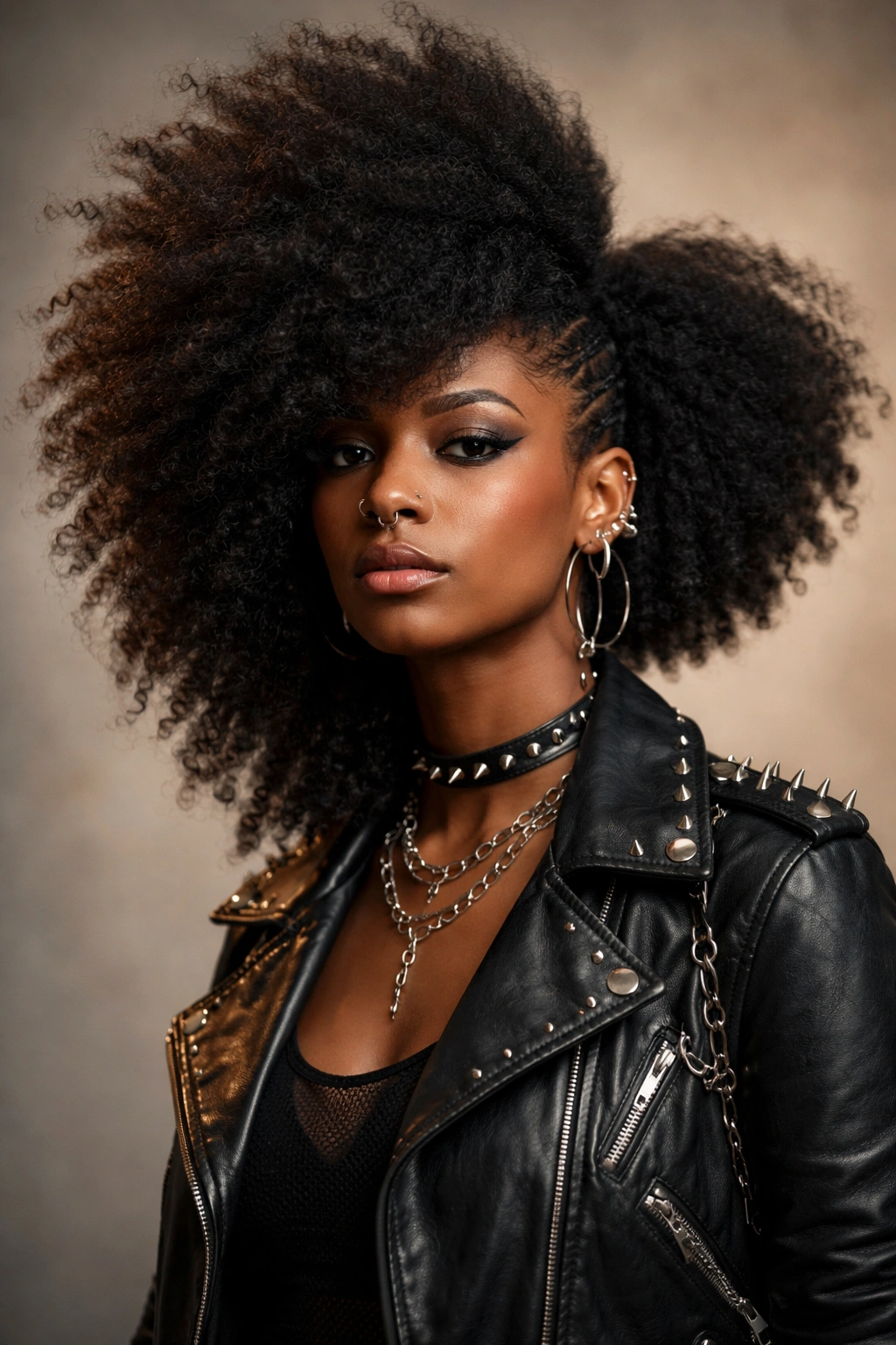 Puffed Afro with asymmetrical shaping showing uneven volume