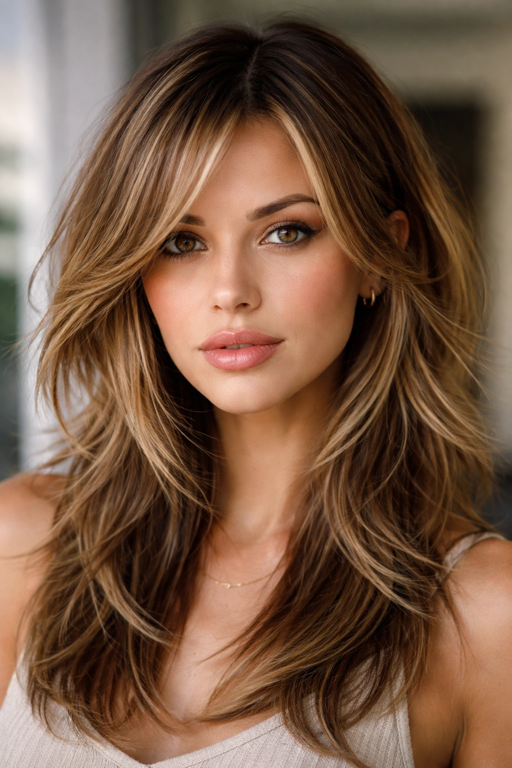 Razor-cut layers creating textured movement on a heart-shaped face