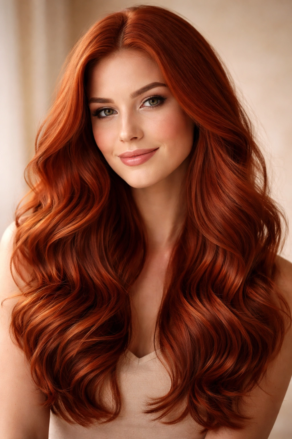 Final thoughts image of red wavy hair color and texture.