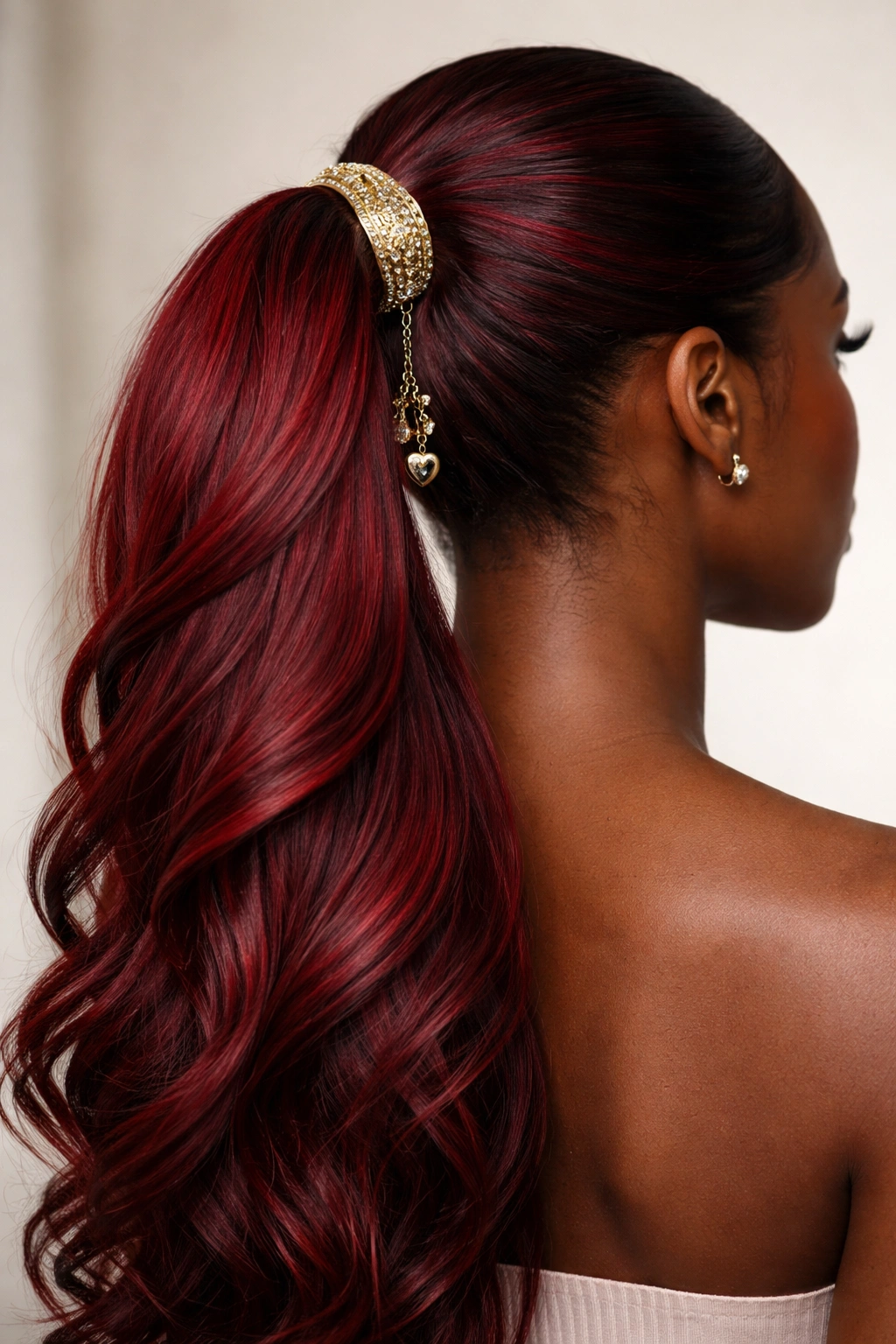 Red ponytail with decorative cuff at base