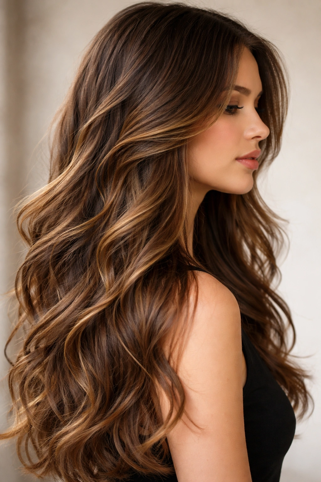 Long layered cut with ribboned pieces and fluttering texture.