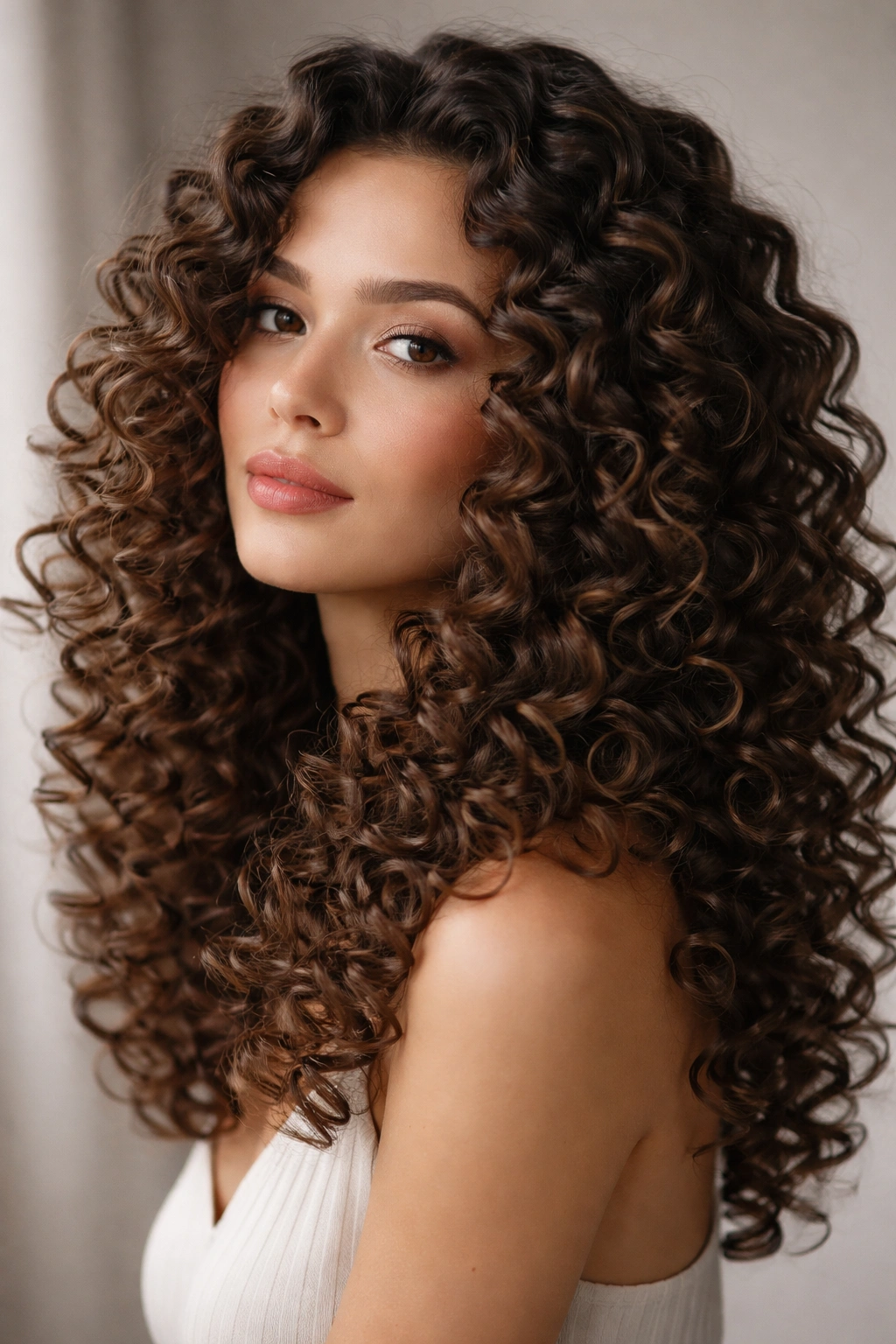 Close-up of tight, uniform ringlets with soft density