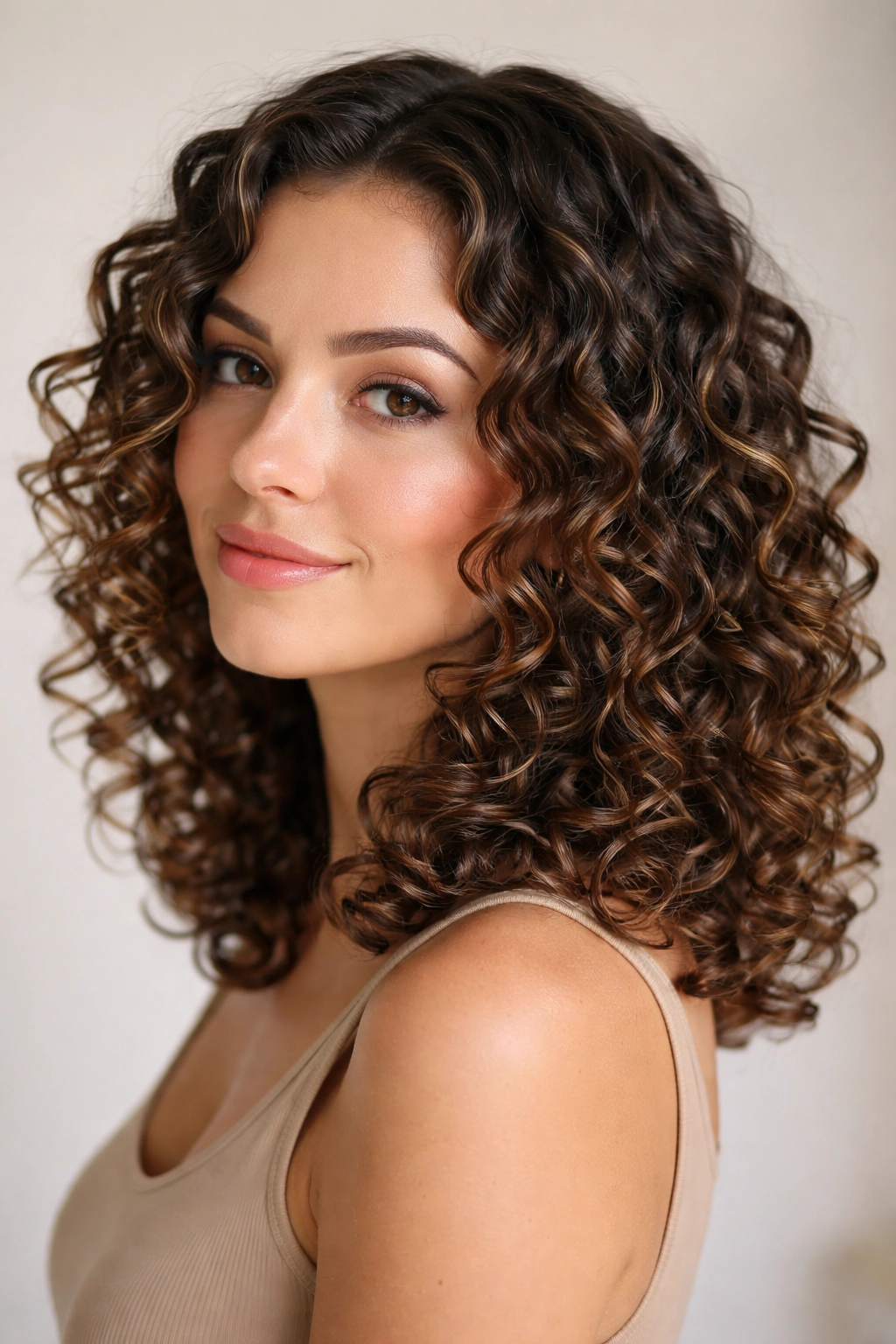 Close-up of bouncy ringlets with a glossy gel cast on clearly defined curls
