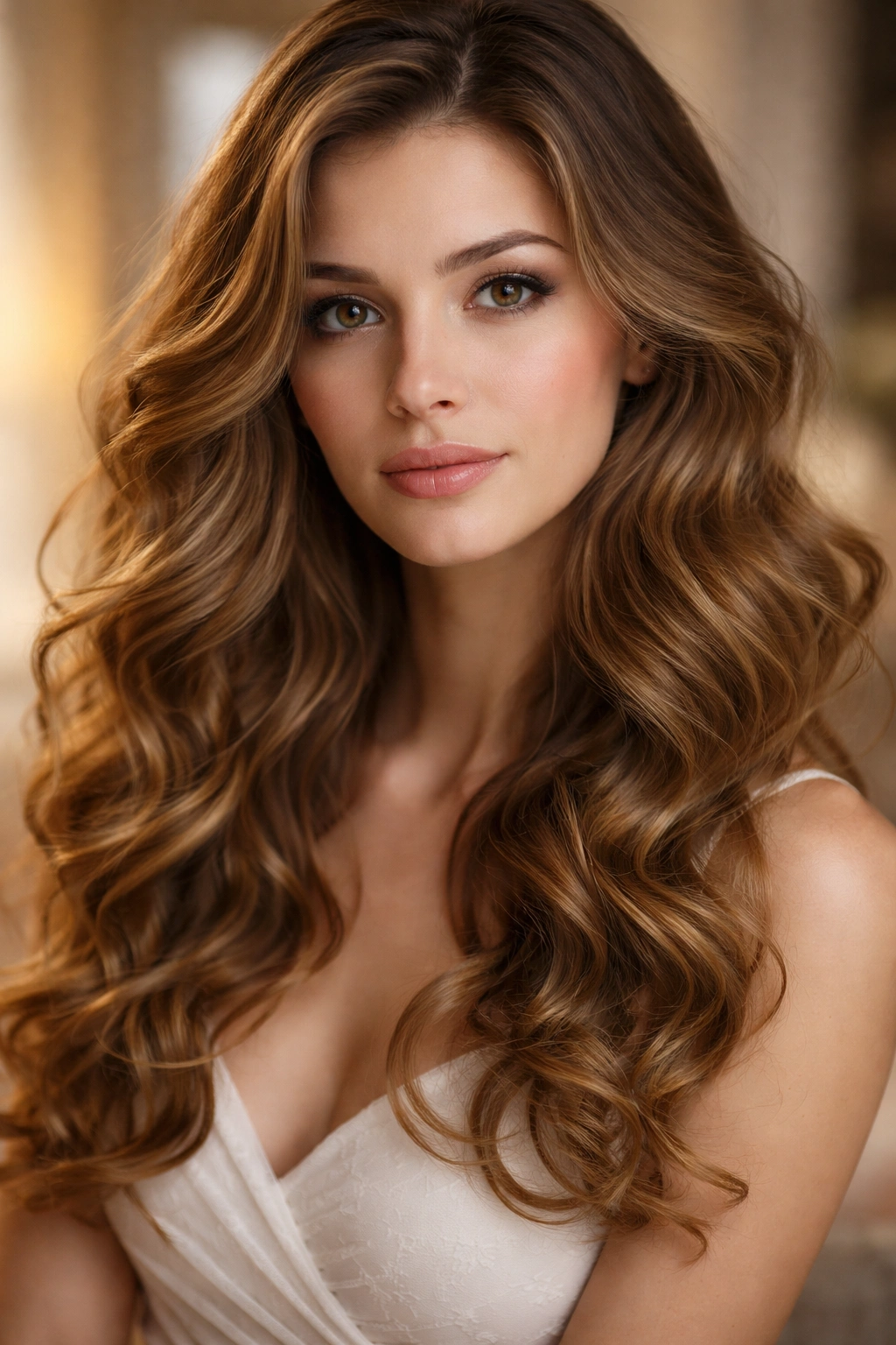 Soft romantic loose curls cascading around the face