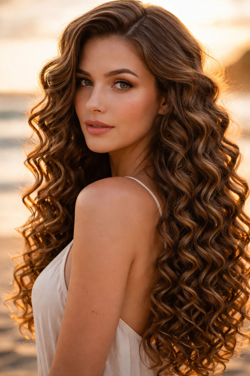 Tightly coiled romantic spiral waves on beach at sunset