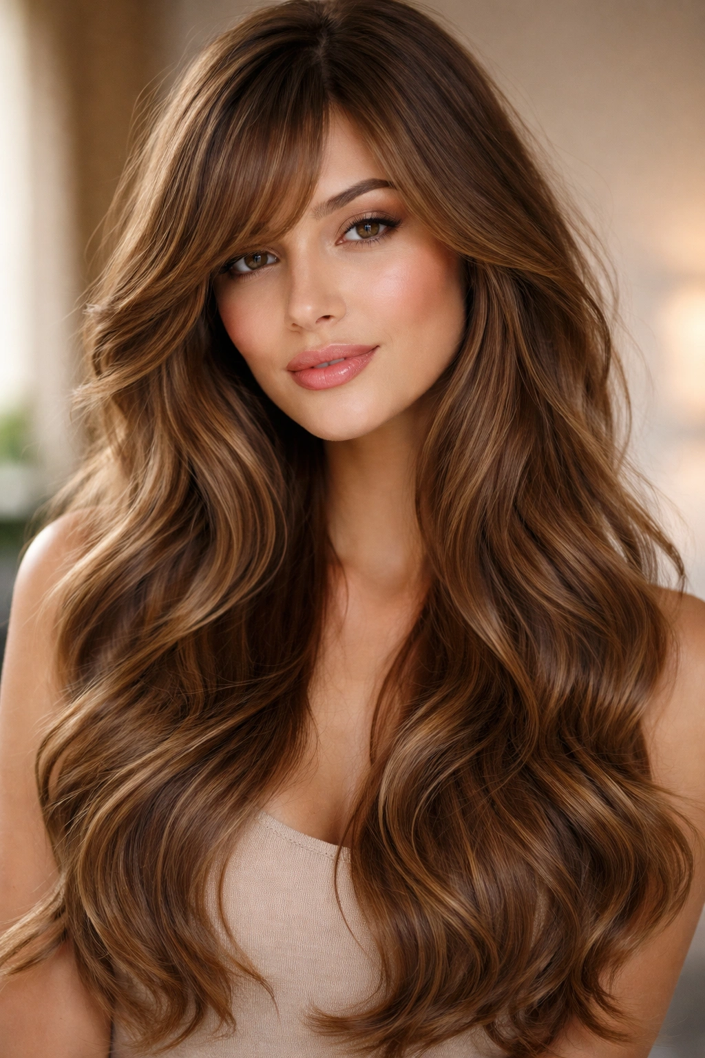 Soft romantic waves with long side bangs framing the face.
