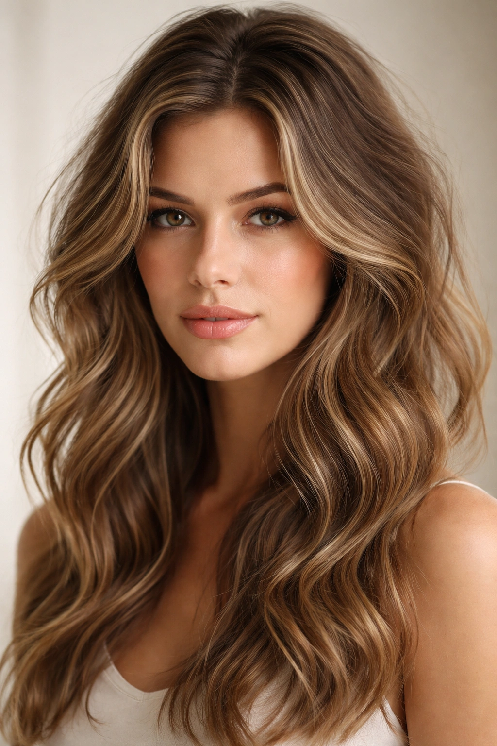 Crown-textured roots with voluminous waves framing the face