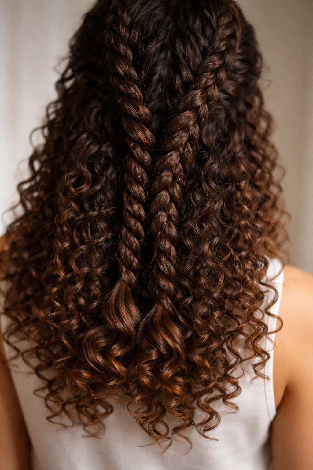 Close-up of rope braids with curl release on curly hair