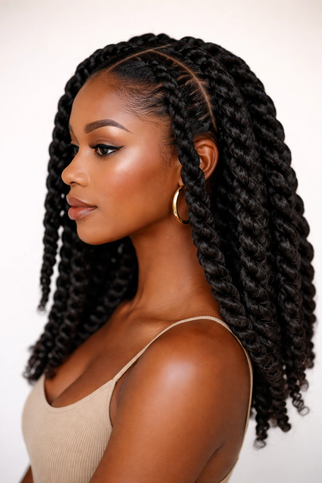 Shoulder-length hair with bold rope twists