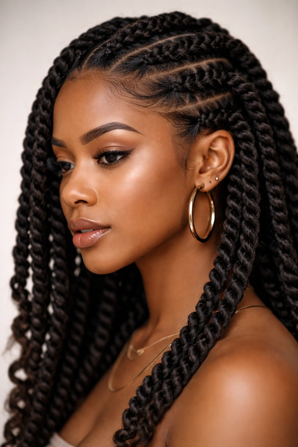 Close-up of rope twists with dense spirals on natural hair