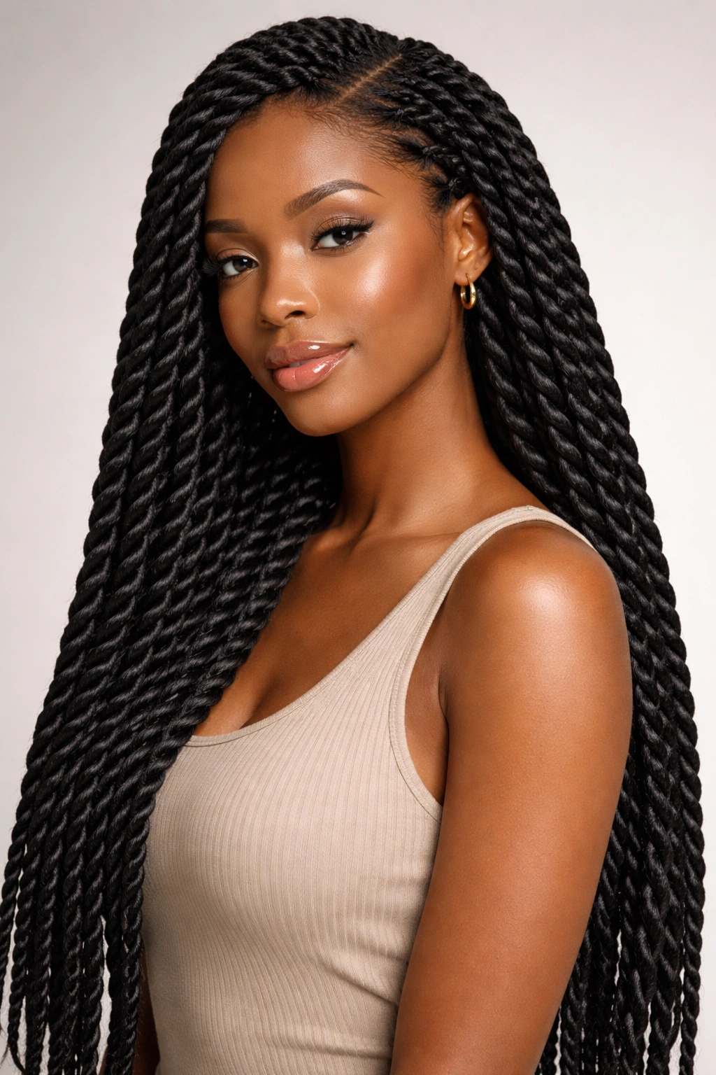 Close-up of rope twists on natural hair, sleek and sculpted