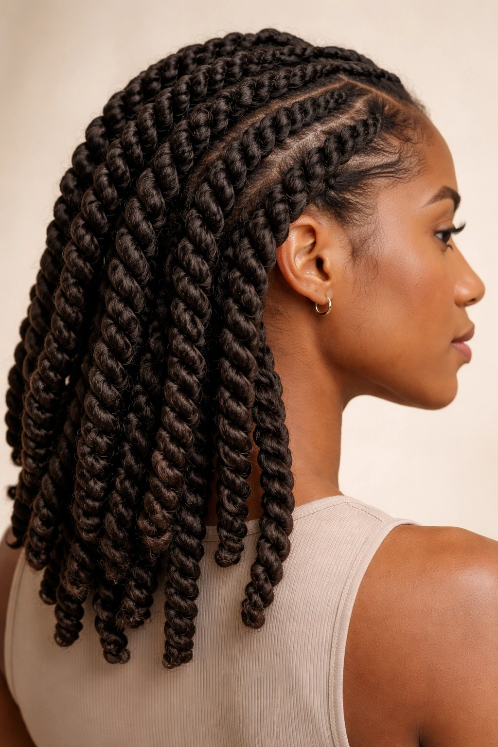 Head with rope twists showing rope-like texture